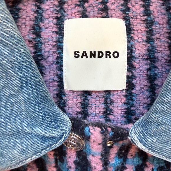 Sandro Pink and Blue Textured Jean Jacket - Picture 3 of 5